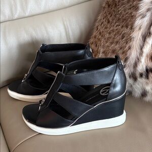 Chic Black and White Wedge Sandals